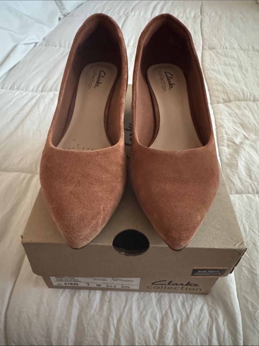 Clarks Women's Pointed Toe Suede Flats - Cognac Brown